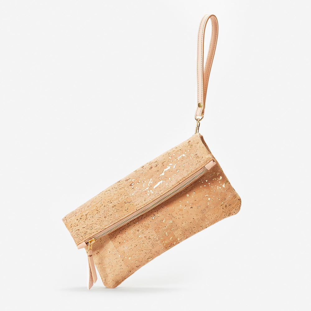 GiGi Versatile Cork Clutch - Natural with Gold Fleck